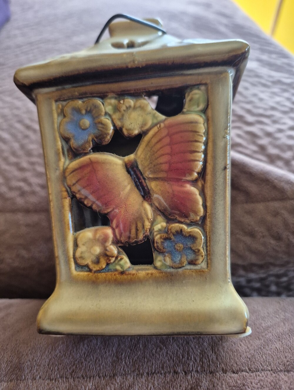 Ceramic Butterfly Lantern - Multicolor Floral Motif